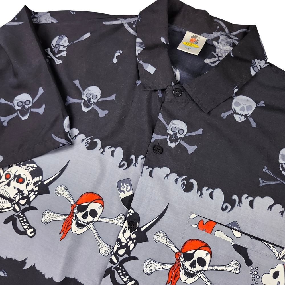Rima Beachworld Caribbean Shirt Mens XXL Black Pirate Skull Crossbones Tropical